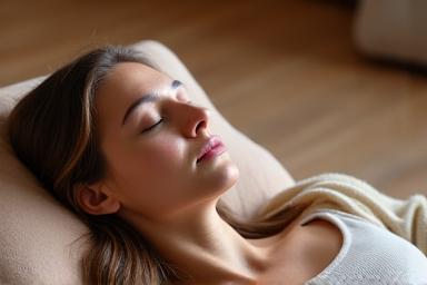 プロップスを使ってリラックスしたポーズをとる女性